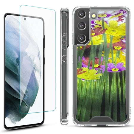 Shockproof Bumper Phone Case for Samsung Galaxy S22+ / S22 Plus 5G with Tempered Glass Screen Protector by OneToughShield ® - Dream Flower
