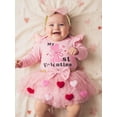thumbnail image 5 of BemeyourBBs Newborn Baby Girl First Valentines Day Outfit Long Sleeve Letter Romper Heart Tulle Tutu Skirt Set Bow Headband 3 Pcs Spring Clothes Set, 5 of 9