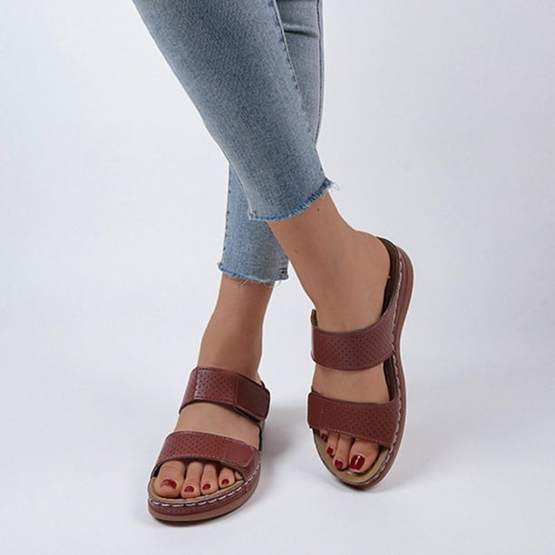 Sandalias romanas con punta abierta y tacón de cuña para mujer, estilo vintage, pantuflas Wmkox8yii ytu7439