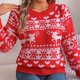 thumbnail image 4 of Suéter de cuello redondo para mujer, estampado navideño, cuello redondo, manga larga, suéter de punto, blusa para mujer, blusa de poliéster, 4 of 7
