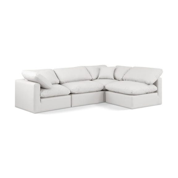 Meridian Furniture Indulge 105" Cream Vegan Leather L-Shaped Modular Sectional