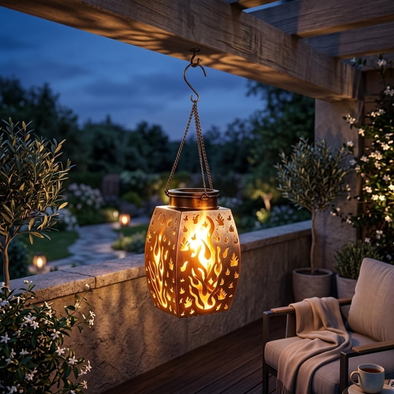 Solar Lanterns Outdoor Waterproof Hanging Garden Lights with Flickering Flame Effect, Decorative Lanterns for Patio Porch Yard Tree Halloween