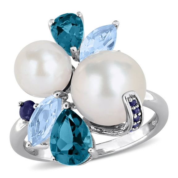 Everly Women's Cultured Freshwater Pearl and Multi-Gemstone Sterling Silver Cluster Ring