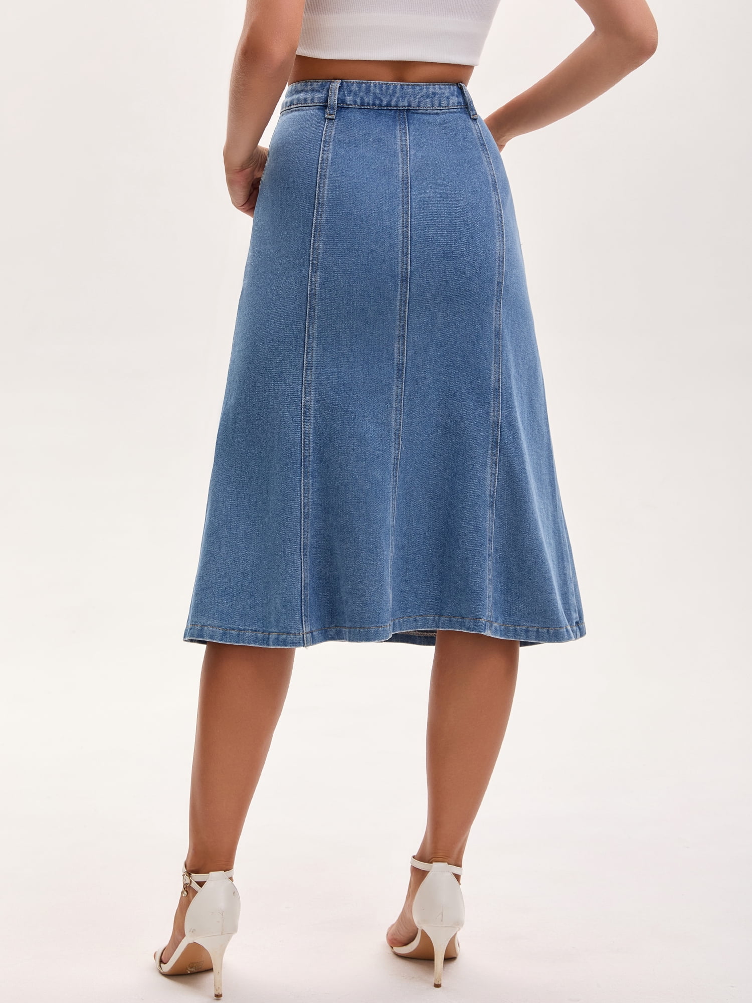 DARING DIVA Women's Denim Ruffle Below Knee Fishtail Jean Skirts Small Light Blue