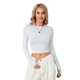 thumbnail image 2 of Lamuusaa Women T-shirt, Long Sleeve  Solid Slim Fit Ladies Crop Top  for Daily Street, 2 of 10
