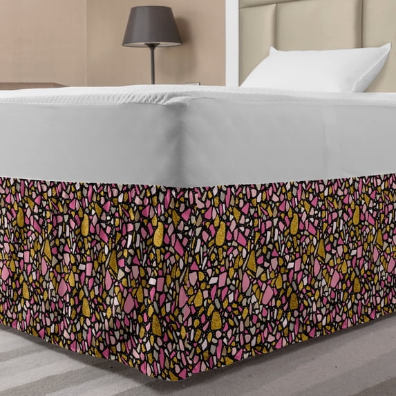 Abstract Bed Skirt, Colorful Mosaic Look Pebble Stones Like Polygonal Shapes, Elastic Bedskirt Dust Ruffle Wrap Around for Bedding Decor, 4 Sizes, Pink and Multicolor, by Ambesonne