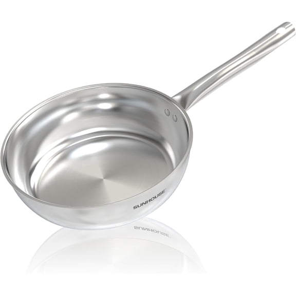 SUNHOUSE Tri-Ply Stainless Steel Frying Pan, 8 Inch, No Coating, Even Heating, Stay-Cool Handle, Induction & Dishwasher Safe