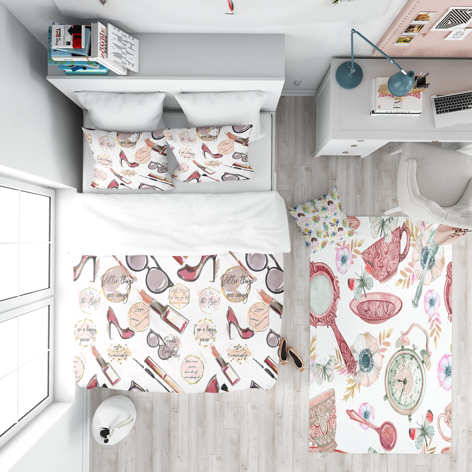 Designart 'Fancy Happy Lady Makeup' Modern Teen Duvet Cover Set
