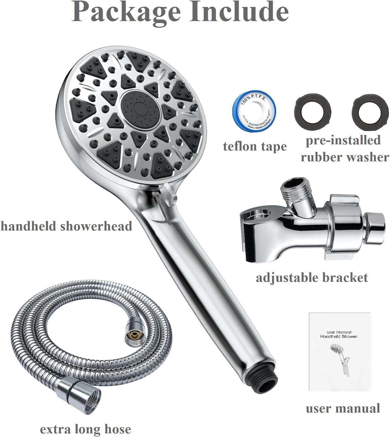 Bailu Handheld High-Pressure Multi-Function 7-Mode Shower Head with Built-in Powerful Washing for Tub, Tile and Pets, 5 Inch High Flow Handheld Rain Shower Head.
