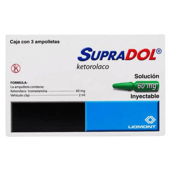 Ketorolaco Supradol 60 mg, 3 ampolletas