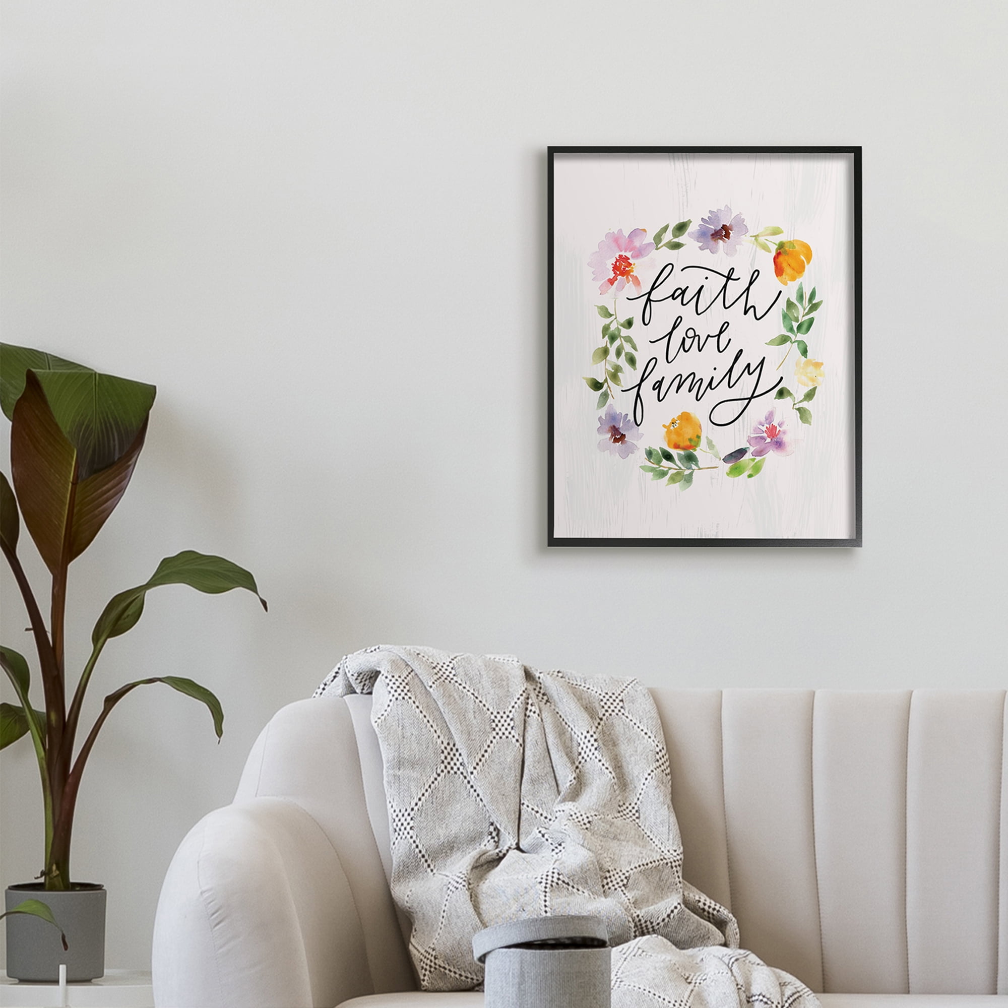Stupell Industries Faith Love Family Quote Traditional Floral Wreath,24 x 30,Designed by Loni Harris