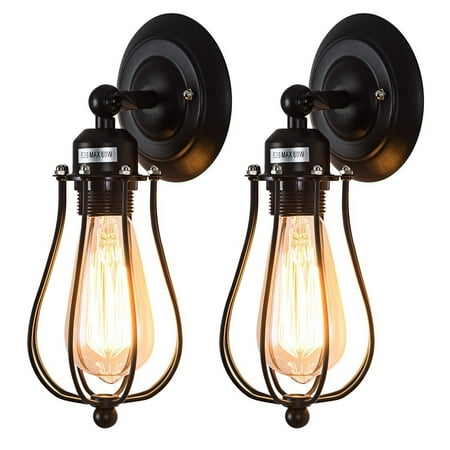 Distressed Black Wall Fixture - Moaere Wire Cage Wall Sconce LED Dimmable Metal Industrial Wall Light Shade Vintage Style Edison Mini Antique Fixture for Headboard Bedroom Porch Mirror Not Include Bulb