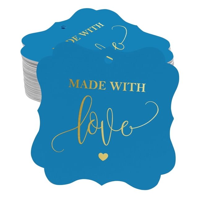 Inkdotpot Pack Of 50 Made With Love Wedding Paper Tags DIY Craft Bracket Shape Real Gold Foil Hang Tags