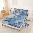 thumbnail image 2 of Feelyou Blue Shark Skeleton Ocean Queen Sheet Sets for Men Women Kids, Retro Sea Prehistoric Wildlife Bed Set, Blue, 4 Pieces, 2 of 5