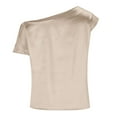 thumbnail image 5 of Kovlvoll Off the Shoulder Tops for Women Fashion Satin Comfy Short Sleeve Shirts Solid Color Dressy Casual Blouses Top, 5 of 7