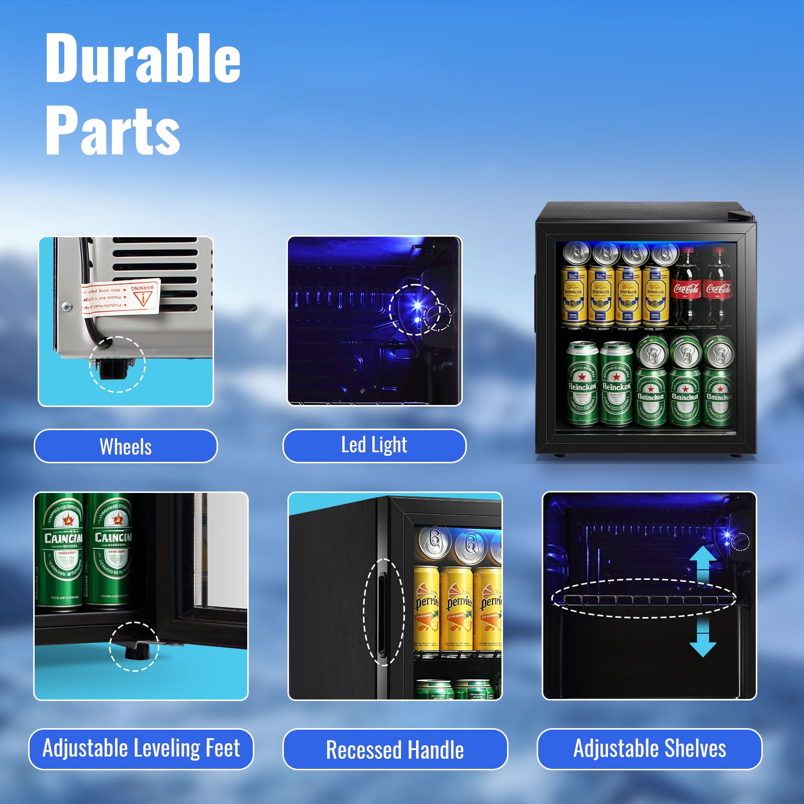 WANAI 58 Can Beverage Fridge & Cooler Small Mini Fridge Glass Door for Soda Beer or Wine for Home&Bar