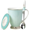 thumbnail image 1 of Euro Style Porcelain Tea Cup Coffee Mug with Lid for Breakfast Home Kitchen ((Blue Stripe Pattern) (Blue)), 1 of 5
