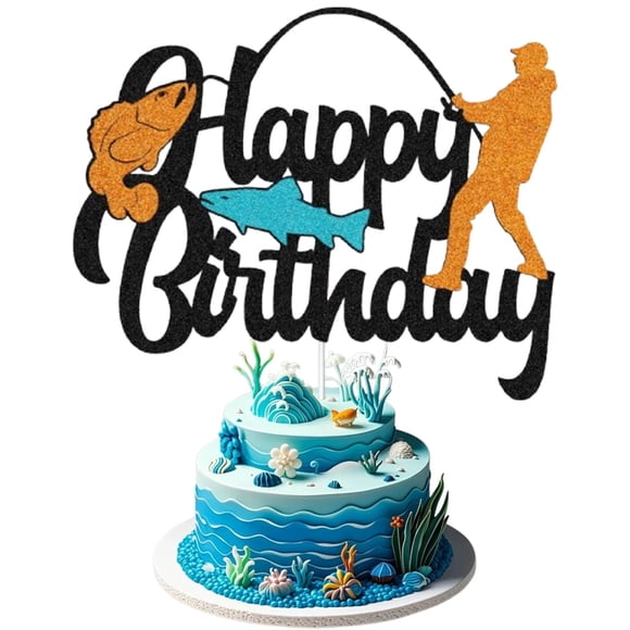 Decoración para Pastel STATWTHMA Pesca Feliz Cumpleaños 10x15 cm