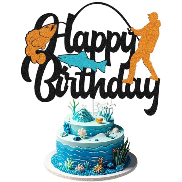 Decoración para Pastel STATWTHMA Pesca Feliz Cumpleaños 10x15 cm