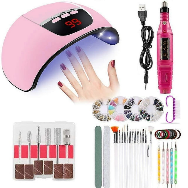 LED UV Gel Nail Lamp Set - 45W Portable Nail Dryer for Gel Polish Curing with Nail Art Tools, Auto Sensor Professional Manicure Curing Lamp_Perfect Gift