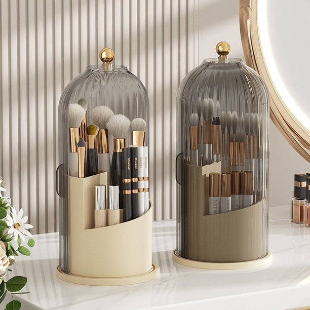 Organizador de maquillaje giratorio con diseño transparente - Caja de almacenamiento cosmético giratoria de 360° para pintalabios, brochas y herramientas de belleza