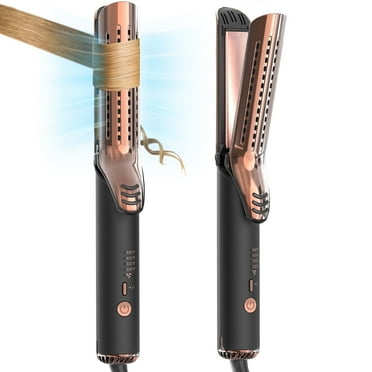 RACCOMB Salon 360° Airflow Styler, Makeup-Ready 2 in 1 Curling Iron & Hair Straightener, Ionic Keratin Hair Wand, Titanium Straight Flat Iron, Black Gold