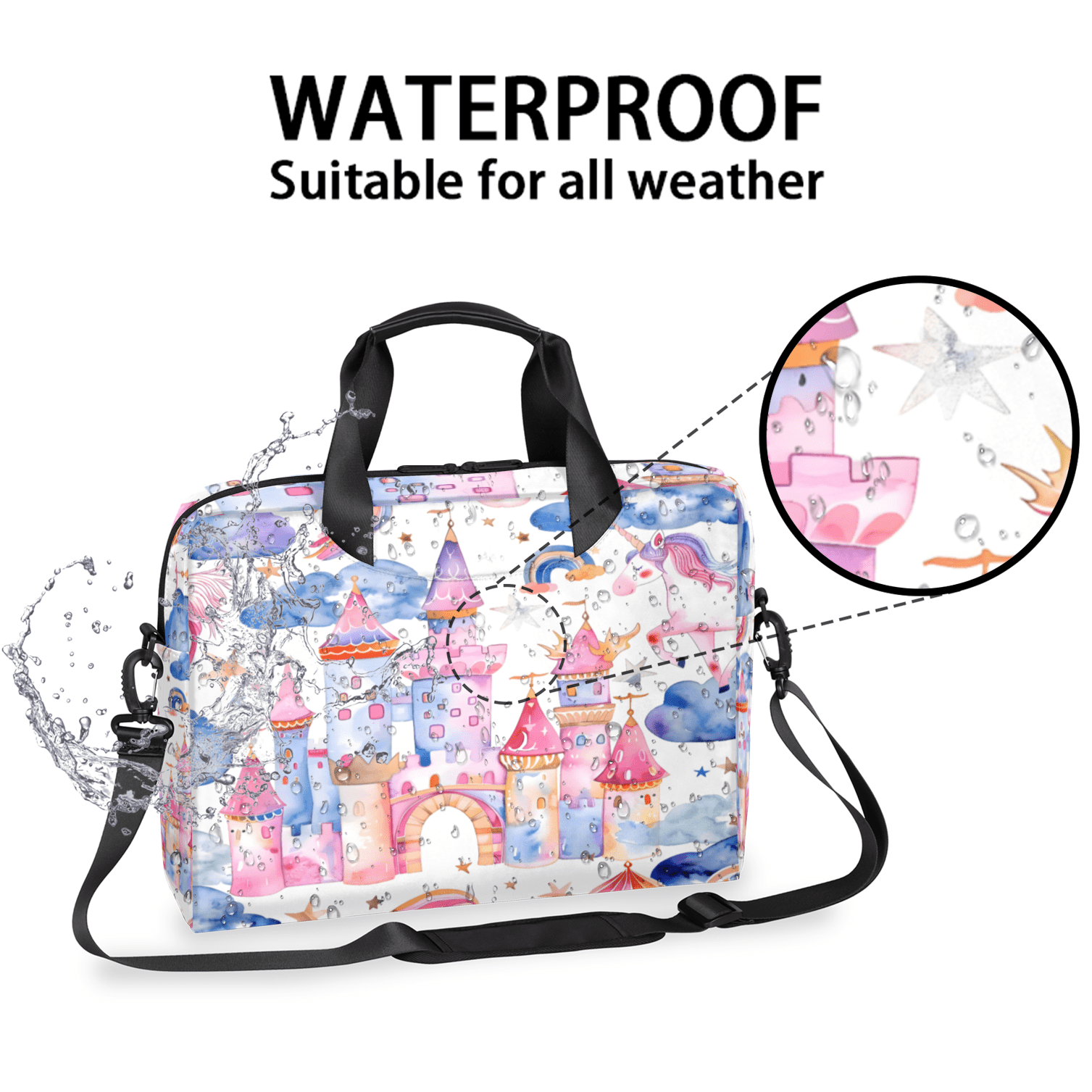 Herdesigns Unicorn Castle Rainbow Laptop Bag for Women Men, Computer Case Briefcase Messenger Bags, 15-15.6 inch Laptop Sleeve Shoulder Bag