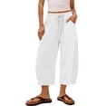 thumbnail image 2 of XIAONU Solid Cropped Wide Leg Pants for Women Drawstring Waist Side Pockets Loose Trousers, 2 of 7