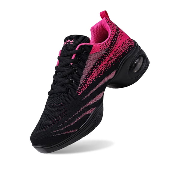Women's Jazz Shoes Lace-up Dance Sneaker,Air Cushion Mesh Jazz Dance Shoes Split Sole Platform Athletic Walking Shoes
