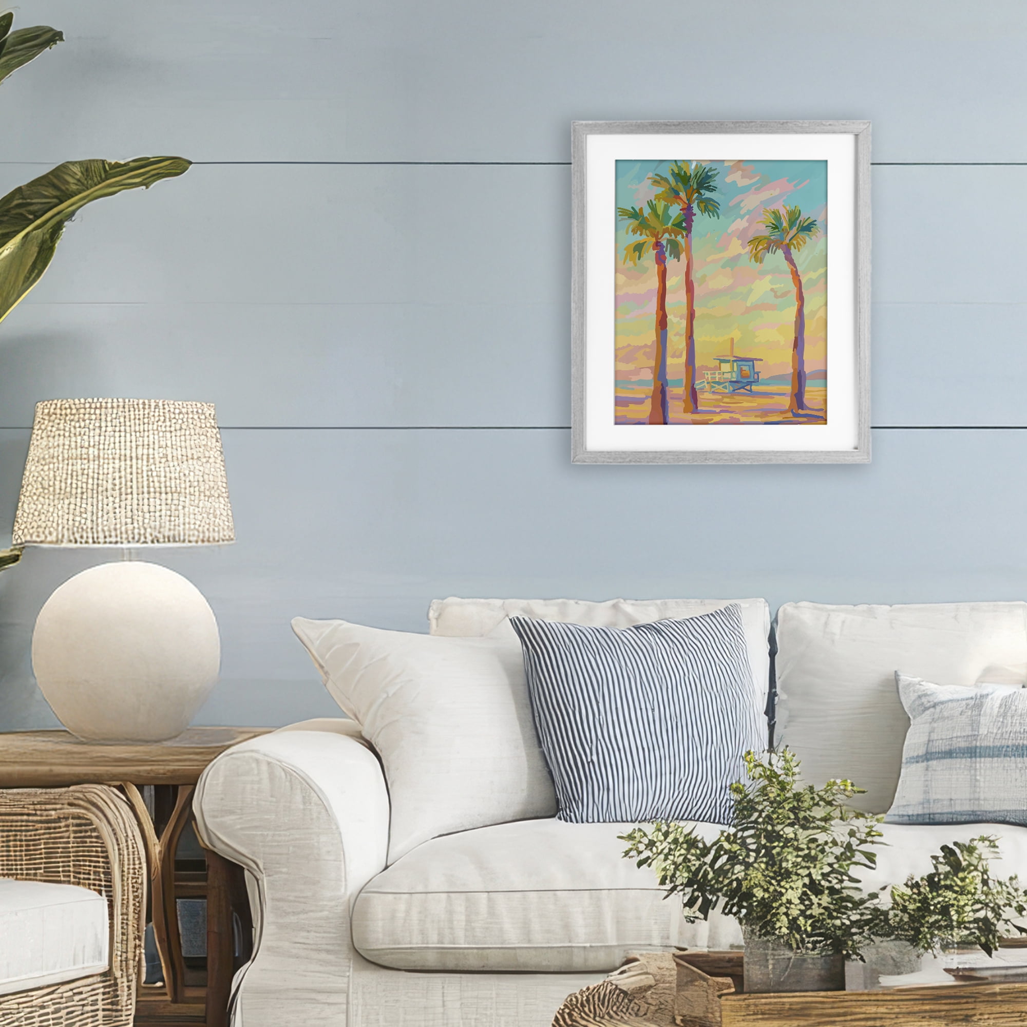 Stupell Industries Beachside Palms Abstraction Gray Framed Print Under Glass, design by Amelia Noyes
