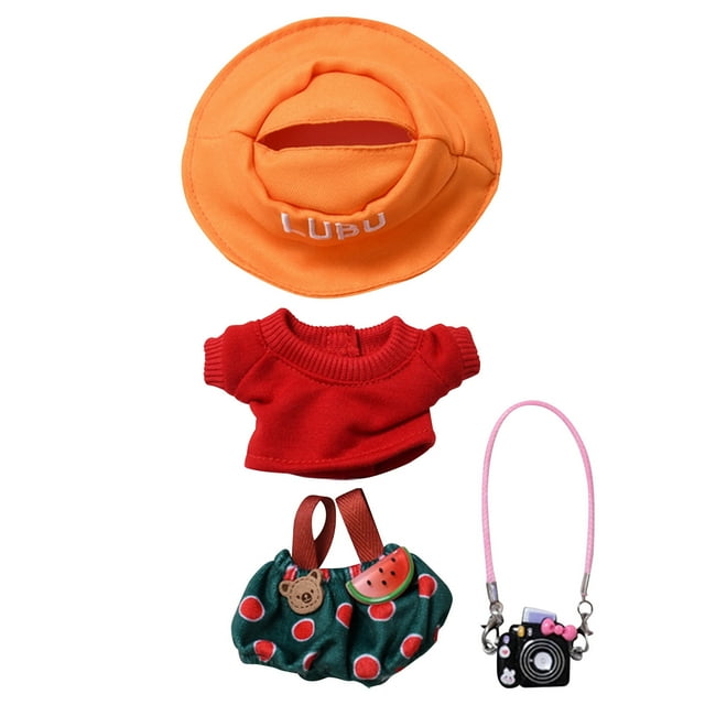 Conjunto de muñeca arcoíris Camiseta blanca + vaqueros Ropa para bebé Combinación de ropa para muñeca de tela Accesorios desmontables Conjunto de tres piezas Ropa para bebé de 10 cm