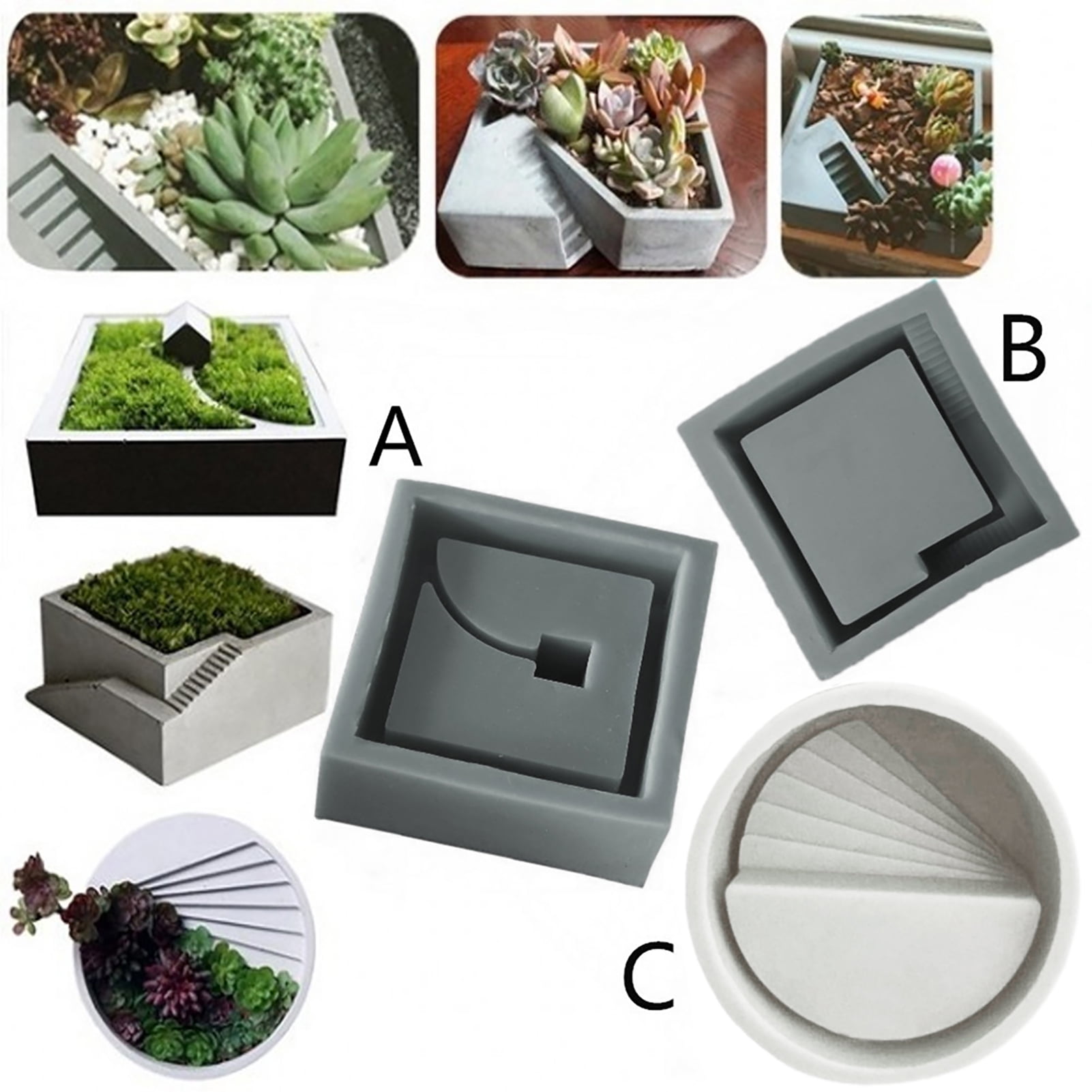 Flower Pot Silicone Mold Round Cement Concrete Plant Potted Handmade Tray Mould 