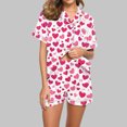 thumbnail image 2 of yoeyez Womens Pajama Silk Satin Pajamas Set Love Heart Printed Sleepwear 2 Piece Sets Button Down Short Sleeve Tops and Shorts Pjs Set Loungewear Pink S, 2 of 6
