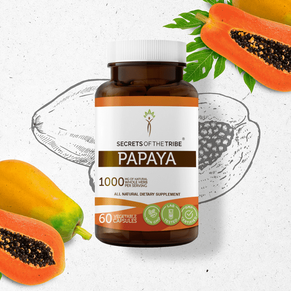 Secrets Of The Tribe Papaya Capsules Dietary Supplement, Natural Herbal Capsules for Digestive Support, Papaya (Carica papaya) Dried Leaf, 60 Capsules
