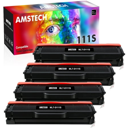 Amstech 4-Pack Compatible Toner with Chip for Samsung MLT-D111S 111S, Xpress SL-M2020 M2020W M2022 M2022W M2024 M2070 M2070W M2070F M2070FW M2026W Black