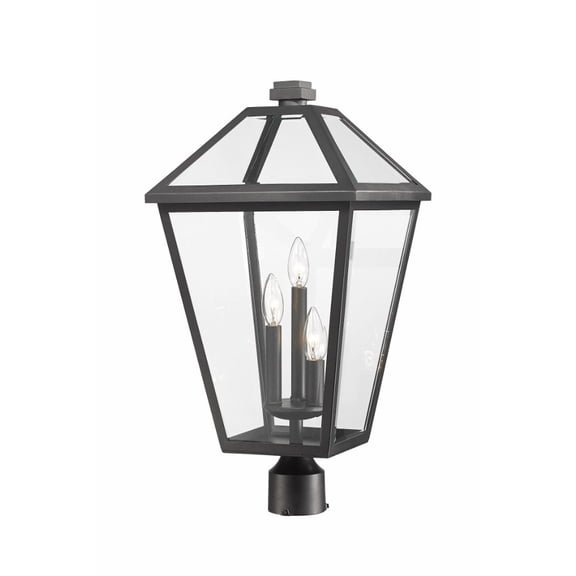 Z-Lite Talbot 3 Light 24" Clear Glass Steel Outdoor Lamp Post Fixture in Black