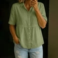 thumbnail image 1 of Craaazy Women's Loose Fit Collared Blouse, Solid Color Short Sleeve Button Down Shirt, Breathable Cotton Linen Casual Top for Daily Wear, Work & Weekend Gifts, 1 of 9