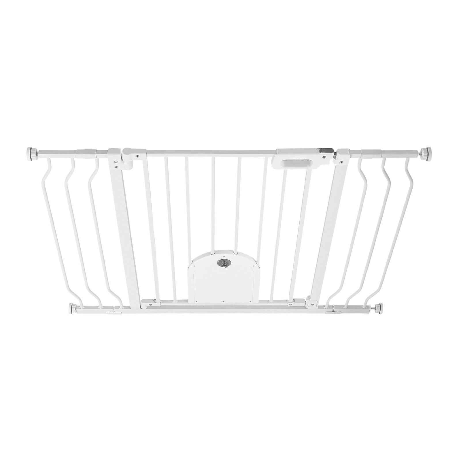 KFFKFF Adjustable Baby Gate for Stairs, 29.5-43 in Width, Baby Gate with Cat Door, Includes Pressure and Wall Mount Kits, Secure Metal Gate for Stairs, Doorways, and Home Use, White