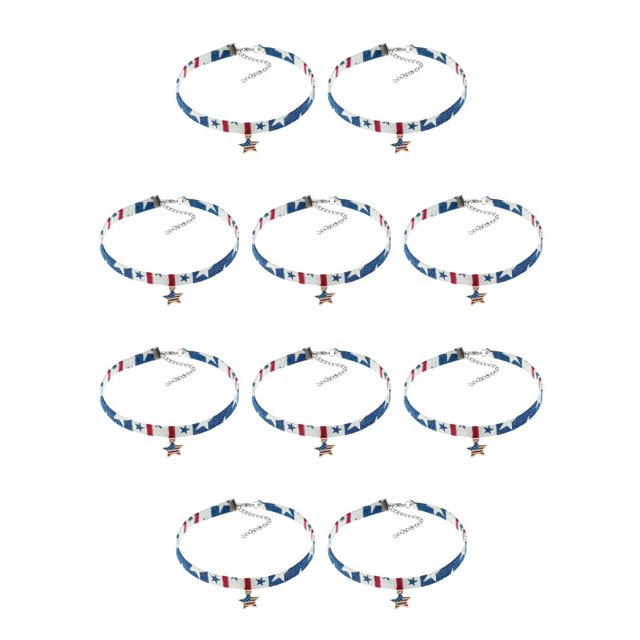Minnieouse American Flag Chokers Necklace Flexible Trendy Necklaces Jewelry Decorations Day Star Valentines for Women Daily Wear Bandera 10piezas Minnieouse CBP502402