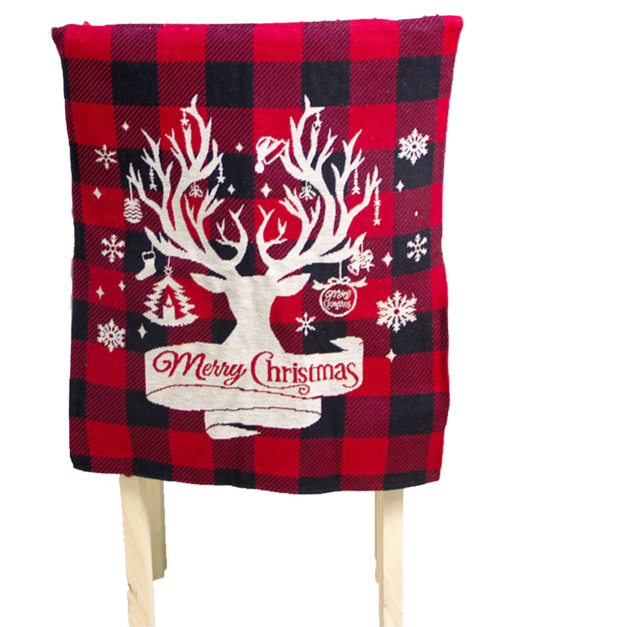 EYIIYE Christmas Chair Cover, Cute Cartoon Letter Print Buffalo Plaid Dining Chair Slipcovers