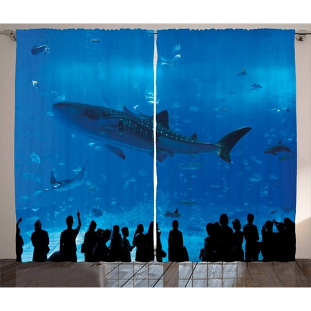 Shark Curtains 2 Panels Set Japanese Aquarium Park With People