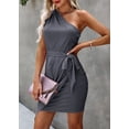 thumbnail image 7 of MLANM Women's Summer One Shoulder Ruched Bodycon Dress Sleeveless Split Cocktail Party Dresses, XL Grey Blue, 7 of 7