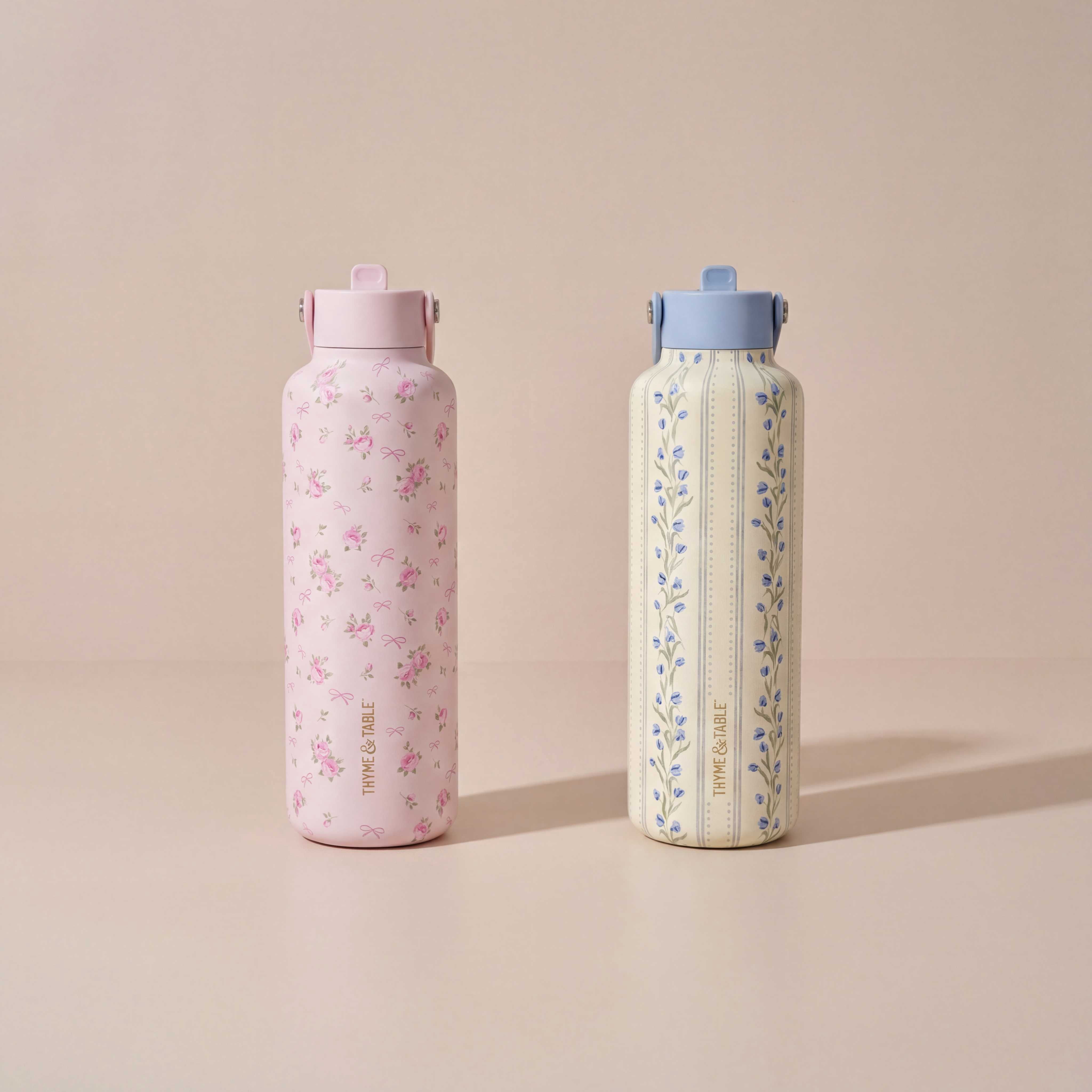 Thyme & Table 24oz Stainless Steel Cleo Bottle with Straw, Roses