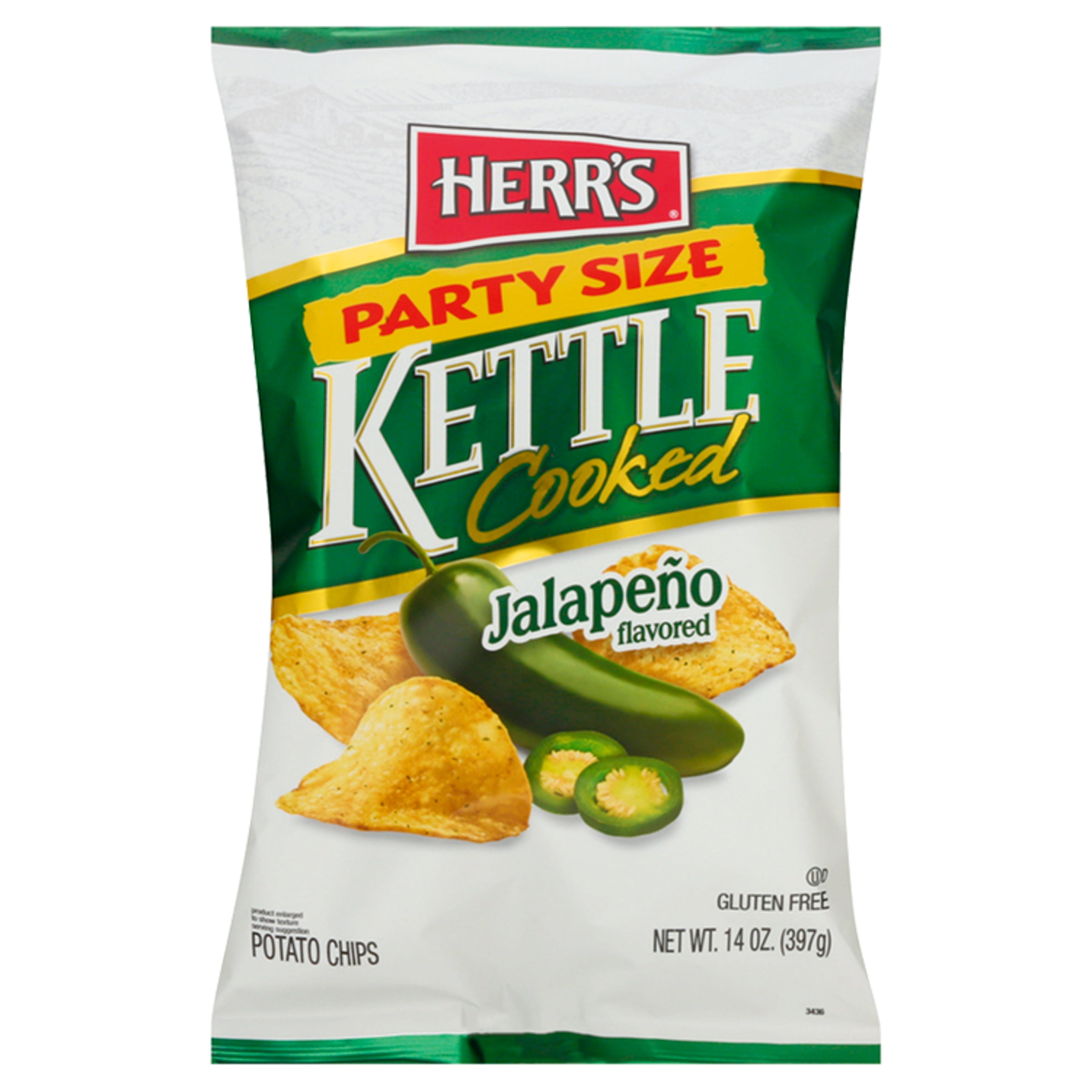 Herr's Kettle Cooked Jalapeño Flavored Potato Chips Party Size, 14 oz