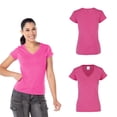 thumbnail image 2 of Playera Cuello V, para Dama, Color Fucsia Jaspe, 50% Algodón-50% Poliéster,, 2 of 3