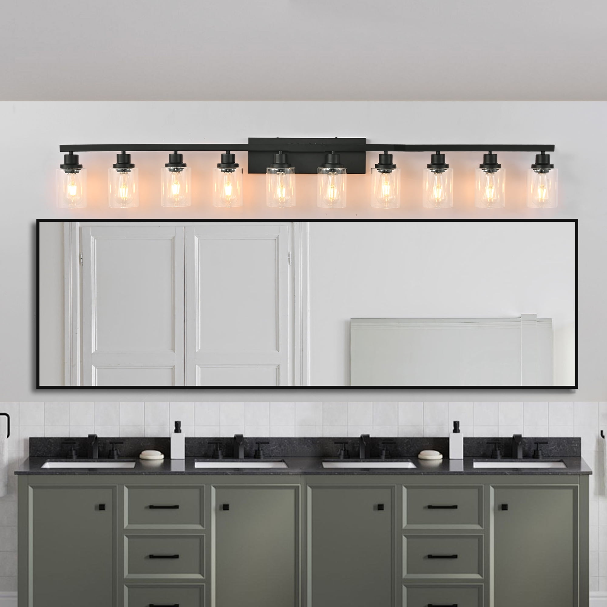 Miniyam 65" Black 10 Light Bathroom Vanity Lights for Bathroom, Vanity Lights Fixtures Modern Wall Lighting for Mirror Bedroom, Living Room (E26, No Bulbs)
