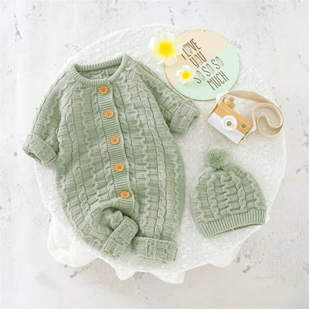 

JAHH Children Fashion Sweater Button Up Sets Boy Girl Solid Knitted Sweaters Baby Jumpsuit Romper Cotton Caps Outfits Sets Clothes for Autumn Winter Outdoor Warmth Knit Tops