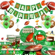102pcs Football Birthday Party Decorations & Tableware Includ Football Birthday Banner Tablecloth Plates Cups Napkins and Football Silicone Bracelet Balloons ect Boys Football Theme Party Supplies