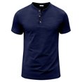 thumbnail image 5 of Zimjoy Men's Henley T Shirt Short Sleeve Stretchy Button Placket Loose Fit T-Shirts Casual Everyday Crew Neck Top Navy S, 5 of 6