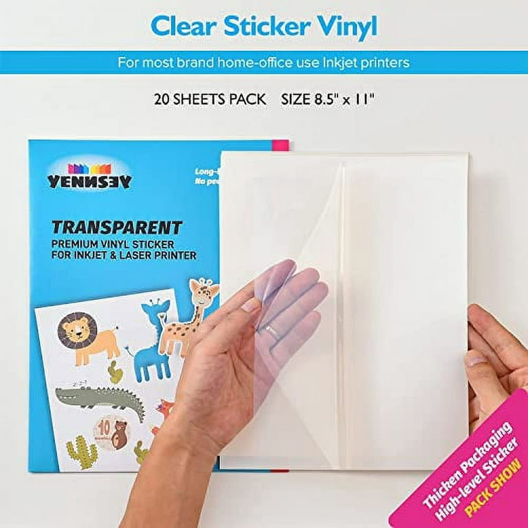 20 Sheets Clear Sticker Paper for Inkjet Printer - Glossy 8.27 X 11.7 - Printable  Vinyl Sticker Paper for Printable Sticker Paper - Transparent - Adhesive - Clear  Sheets - Clear Labels